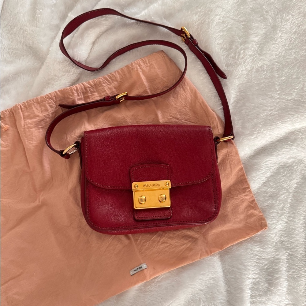 Authentic Miu Miu Red Madras Leather Crossbody Bag - Picture 2 of 12